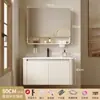 Gabinete de Baño Espacial Engrosado Combinación Crema Lavabo de Esquinas Redondas Tocador de Inodoro Lavabo Cerámico Integrado Simple