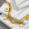 Pulsera de Acero Titanio Color Libre Dorada Trébol de Cuatro Hojas Pulsera Fritilaria para Mujer Estilo Europeo y Americano Moda Lujo Ligero Estilo Mori Cruz