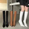 Botas Largas Chuyuji Marrones para Mujer, Botas Ajustadas, Botas Nuevas de Tacón Alto, Botas de Caña Alta, Botas Adelgazantes de Punta Fina