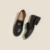 En Stock~Primavera 2025 Nuevo Estilo Retro Británico Color Desgastado Zapatos Mocasines de Tacón Grueso con Monedas Doradas Pequeñas Zapatos de Cuero para Mujer Zapatos Individuales para Mujer