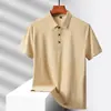 Camisa polo de verano para hombre, manga corta, semi-sin costuras, color liso, cuello camisero, hecha de nailon-spandex, elástica, sedosa, delgada, corte ajustado