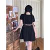 Vestido plisado de talla grande para mujer, vestido sin espalda, ajustado, con cintura alta, estilo francés, primer amor, Platycodon Grandiflorum, negro, pequeño, 2025