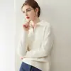 Suéter de Cashmere Engrossado com Gola Dobrável e Meio Zíper para Mulheres, Caimento Solto, Quente, Emagrecedor, Manga Longa, Tricô de Estilo Casual