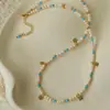 Colar de Pérolas de Água Doce e Turquesa Azul Artificial Feito à Mão com Contas, Camadas, Estilo Ins, Nicho, Luxo de Alta Qualidade para Mulheres