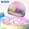 Nueva gorra de natación infantil linda de dibujos animados, gorra de tela unisex, cómoda y no restrictiva, set de gorra de natación y gafas