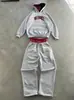 Conjunto de Sudadera con Capucha de Retazos a Cuadros Retro con Sudadera Holgada con Estampado de Letras de Moda y Pantalones de Chándal de Pierna Ancha de Cintura Alta Ropa Casual