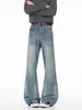 Jeans vintage lavados azul claro con bigotes para hombre, pantalones rectos holgados de pierna ancha, pantalones modernos holgados y fluidos con micro campana