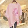 Camiseta Blanca de Manga Corta con Oso Estilo Japonés y Coreano para Mujer de Longitud Media Verano 2023 Nueva Holgada de Algodón Holgada Estilo Coreano Talla Grande