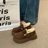 Sandálias Birkenstock de sola grossa para mulheres, com veludo e algodão adicionados, novo estilo moderno 2026, que aumenta a altura, de calçar, sapatos de algodão para pessoas preguiçosas, mocassins, tamanhos pequenos