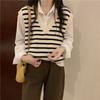 Top de punto falso de dos piezas para mujer, camisa de manga larga con solapa, chaleco a rayas, camisa de empalme, nueva moda Primavera y Otoño 2025
