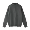 Suéter de tricô novo de outono, com zíper parcial, gola média alta, ombros caídos, unissex, blusa de tricô casual