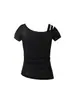 Camiseta de Manga Corta con un Hombro Estilo Punk Americano para Mujer, Nuevo Verano 2026 Ajustada Versátil Top Off-Shoulder de Chica Popular