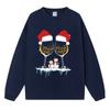Suéter navideño para mujer de comercio exterior europeo y americano, gorro navideño, vino tinto, muñeco de nieve estampado, top de cuello redondo suelto a la moda
