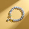 Nova Pulseira Chinesa Cristal Natural Otimizado Pulseira de Cristal de Água-Marinha com Pérola Caractere Ji Design de Nicho Pulseira