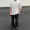 Camiseta de Manga Corta con Cuello Henry Estilo Old Money Americano Corte Masculino Diseño Estilo Perezoso Top de Punto