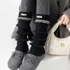Meias Cano Alto Populares para Mulheres, Meias Slouch de Tecido com Barra para Primavera e Outono, Meias de Tricô Cinza com Listras Verticais Emagrecedoras para Panturrilha