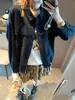 Moqie Moda Estilo Blogger Design Moderno Bolso Duplo Gola Lapela Cordão Roupa de Trabalho Manga Longa Solta Camisa MQ1940