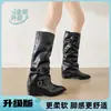 Botas Femininas 2026 Outono Novo Estilo Bico Fino Fivela Emagrecedora Botas Longas de Salto Bloco com Design Estiloso Botas de Montaria de Cano Alto