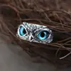 Anillo Vintage Ojo de Diablo Búho Chapado en Plata Creativo Exagerado Animal Abierto Ajustable Anillo Transfronterizo Deseo