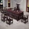 Mesa de Té y Sillas de Madera Maciza Combinación Mesa de Té de Oficina Estilo Chino Kung Fu Sala de Estar Juego de Juego de Té de Alta Gama para Uso en Casa