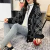 Suéter a cuadros y rayas versátil para mujer, abrigo de primavera y otoño, nuevo estilo perezoso, estilo coreano, cárdigan de punto suelto fresco