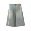 Shorts de Mezclilla Sueltos para Hombre Nb357 High Street Estilo Americano Diseño de Alta Gama Unisex con Estampado de Tinta y Adornos de Pedrería