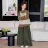 Conjunto novo de outono para meninas, estilo coreano, com top de manga longa em camadas e calça de moletom slim fit, calças de perna larga para primavera e outono