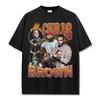 Camiseta Retrô Estampada Chris Brown Transfronteiriça Streetwear Americano Vintage Lavada Pesada Casual Manga Curta Ins