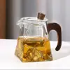 Tetera de Vidrio Resistente a Altas Temperaturas Separación de Agua y Té Hogareña 400ml Especial para Té Verde Juego de Té Cafetera Mango de Madera Tetera Individual