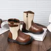 Novedad Otoño 2026 Botas de Estilo Martin para Niñas Estilo Británico Bloque de Color Botas de Cuero de Media Caña Bebé Suela Suave Antideslizante Botines de Moda