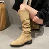 Botas de caballero de caña alta 2026 otoño e invierno nuevo estilo botas plisadas apiladas de celebridad de internet botas largas hasta la rodilla botas de vaquero occidentales europeas y americanas