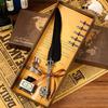 Caneta de Pena com Mapa Vintage e Ponta de Coroa, Caneta de Mergulho com Base Esculpida, Caneta Tinteiro com Tinta, Caixa de Presente, Personalizável