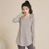 Blusas Esportivas Soltas de Secagem Rápida para Mulheres, Outono e Inverno Manga Longa t Roupas Fitness, Efeito Emagrecedor Cobre o Bumbum Tamanho Grande Roupas de Yoga