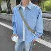 Camisa de mezclilla lavada con cuello azul para hombre, nueva colección de otoño 2026, corte holgado, casual, top/chaqueta de manga larga de color liso
