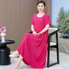 Nuevo vestido de verano de algodón y seda estilo chino para madres, talla grande, nuevo corte holgado, elegante, adelgazante, estilo étnico por encima de la rodilla