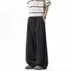 Pantalones de seda de hielo para hombre, corte oblicuo gris oscuro, pantalones finos de verano con caída, pierna ancha, estilo americano, sueltos, casuales, largos