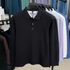 Camiseta de Manga Larga Lisa de Algodón Piqué 320g para Hombre con Cuello Camisero Estilo Nuevo Primavera y Otoño Simple Casual de Negocios Camisa Polo para Hombre