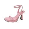 Sapatos de Salto Alto com Uma Tira Grossa para Primavera e Verão 2024 Sandálias Plataforma Quadradas Rosa Sexy Impermeáveis para Mulheres Estilo de Verão de Alto Padrão