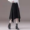 Falda de diseño irregular para mujer, nuevo estilo otoño 2026, talle alto retro, longitud media, fluida, estiliza y con dobladillo ancho
