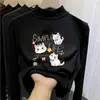 Ropa infantil versátil: nuevos estilos de otoño e invierno de tops forrados de felpa para niñas, con cuello semi-alto, diseñados para niños mayores, que brindan calidez y un look casual