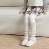 Meias Shang Algodão para Meninas Cano Médio Outono e Inverno Caxemira Engrossadas Quentes Meias Felpudas Borda Frisada Cor Sólida Meias Básicas