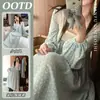 2026 Camisola Feminina de Algodão Falso de Manga Longa Nova para Primavera e Outono Tamanho Plus Ruffle Doce Amarração Retrô Vestido Camisola