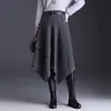 Saia midi de corte A irregular para mulheres, nova coleção de outono 2026, cintura alta, cobre o quadril, elegante e versátil, com barra larga