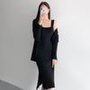 Suéter tipo cárdigan con tiras francesas para otoño e invierno, elegante, de Corea del Sur, con abertura interior, vestido de punto con tirantes