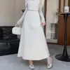 [Dos Largos de Falda + Acetato de Lana] Faldas de Otoño e Invierno para Mujer Mostrando Estilo Francés Negro Elegante Faldas Largas