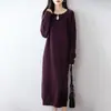 26 Otoño Invierno Nuevo Retro Nuevo Estilo Chino Vestido de Punto con Botón de Perla Único Vestido de Lana Holgado Perezoso Vestido Base