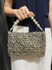 Nova Bolsa Casual Coreana de Nicho 2025 com Contas Tecida com Alça de Corrente Bolsa de Ombro Bolsa Transversal Simples e Versátil para Mulheres