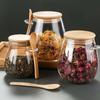 Pote de chá de grãos grossos com tampa de colher, pote de armazenamento de grande capacidade, vidro transparente, pote selado para armazenamento de lanches de grãos grossos, pote de chá