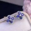 Aretes de zafiro natural, azul real premium, alta claridad, color de fuego completo, piedra principal 3x4mm