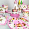 Comercio Exterior Rosa Ceja Unicornio Suministros para Fiesta de Cumpleaños Mantel Plato de Papel Bandera Banderín Set de Decoración